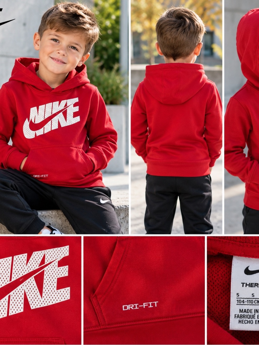 Nike Therma-FIT Kids Red Hoodie – Size 4–5 Years